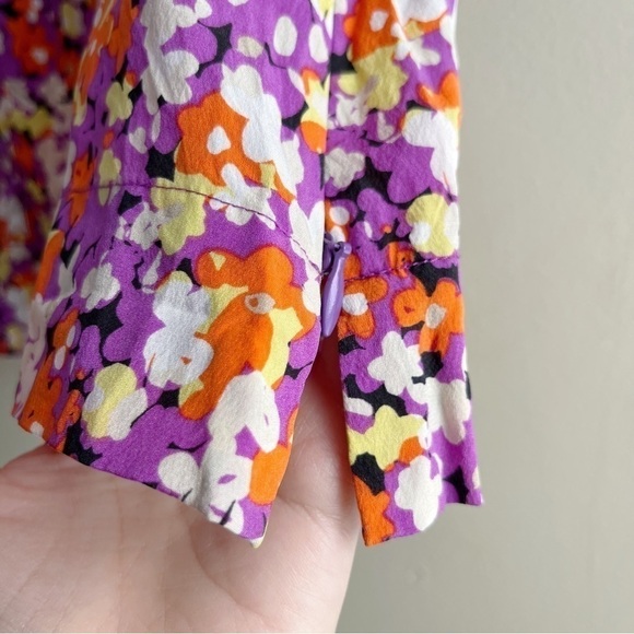 Anthropologie Leifsdottir Silk Ruffle Sleeveless Blouse Orange/Purple Florals, 8 - Picture 10 of 12